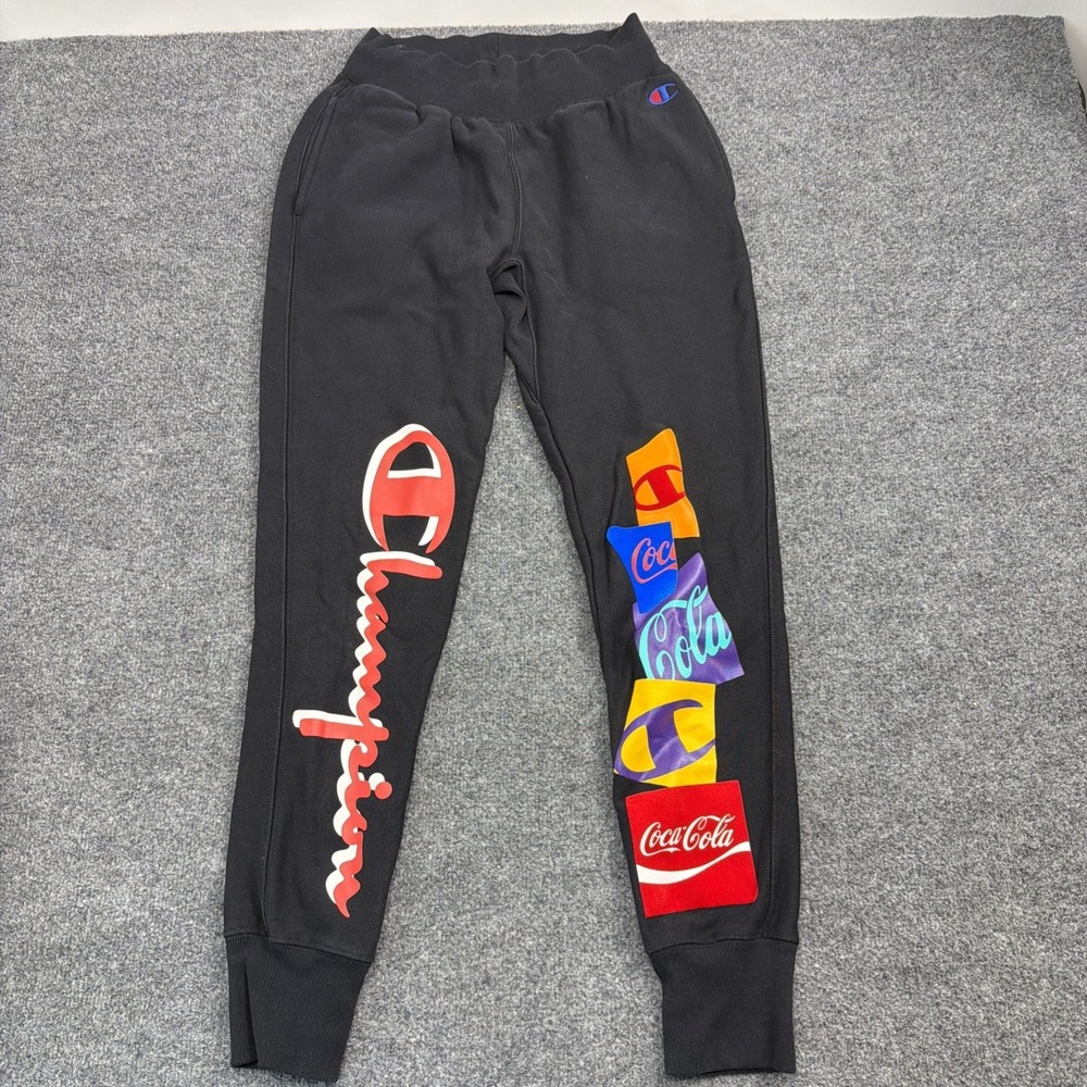 Champion X Coca Cola Reverse Weave Black Logo Jogger Sweatpants Sz Small Unisex